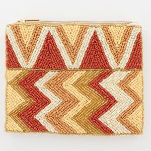New KAY LEE NY Beaded Light Brown ZigZag Coin Purse/Makeup Bag ❤️Made in India❤️